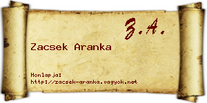 Zacsek Aranka névjegykártya